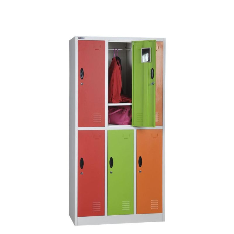 High Quality 6 Door Colorful Metal Lockers in School or Changing Room Casillero Gimnasio