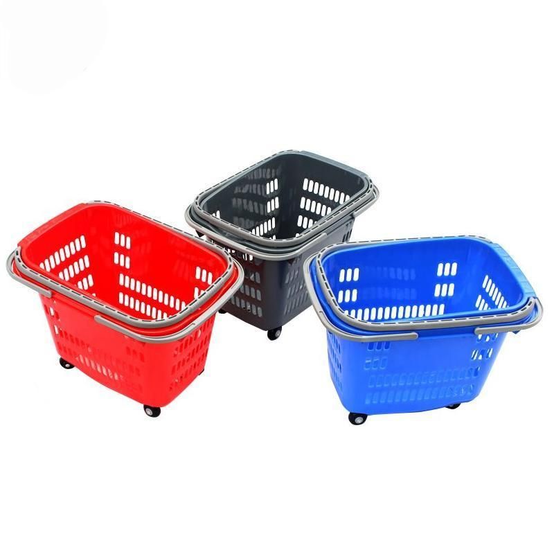 Customized Hand Trolley Plastic Shopping Basket with Wheels
