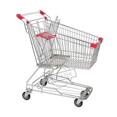 Wholesale Asian Style Metal Steel Supermarket Shopping Hand Cart with TPR Wheels