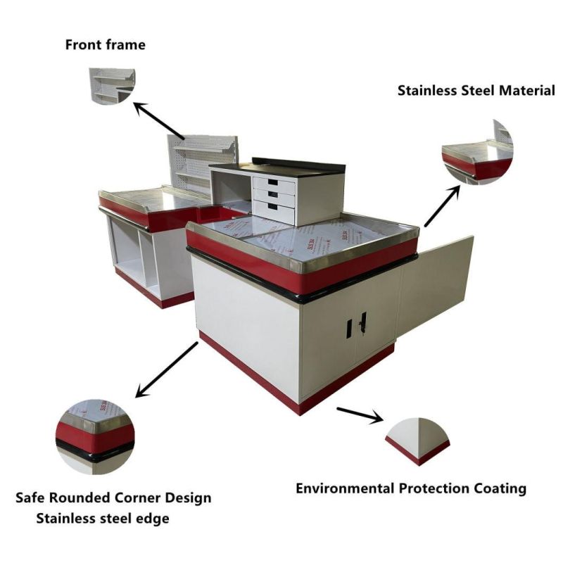 Store Checkout Counter Supermarket Equipment Metal Cashier Desk
