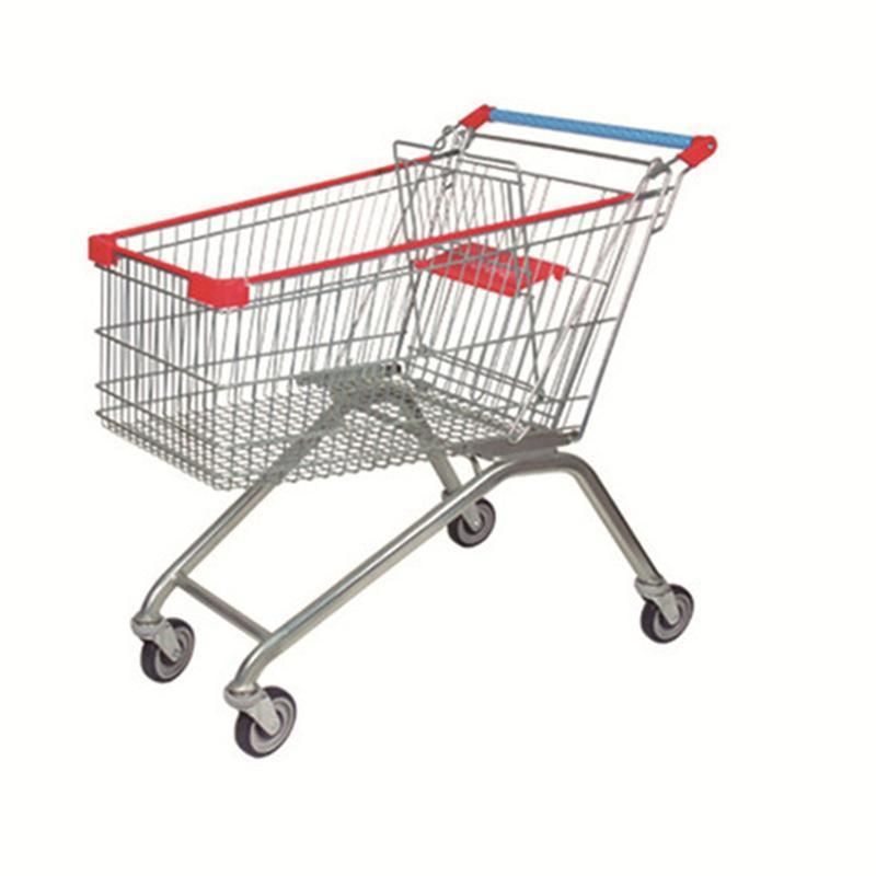 Hot Sale Metal Stainless Steel Supermarket Push Cart Shopping Trolley with Seat