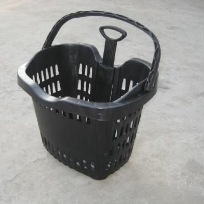 50L Capacity Two-Wheel Single Handle Aluminum Alloy Trolley Shopping Basket