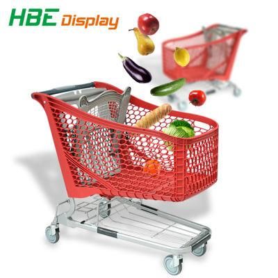 220L Plastic Baskets Supermarket Shopping Push Cart