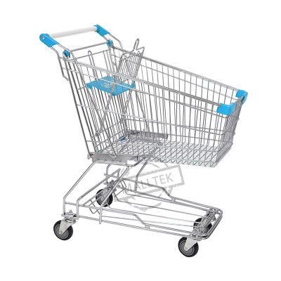 Best Sale Four PU Wheels Metal Asian Grocery Store Shopping Cart