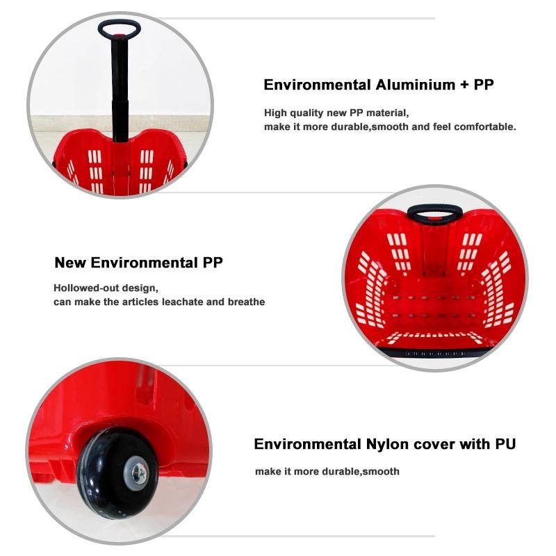 Environmental PP Materials Plastic Basket Cart with Push Handle