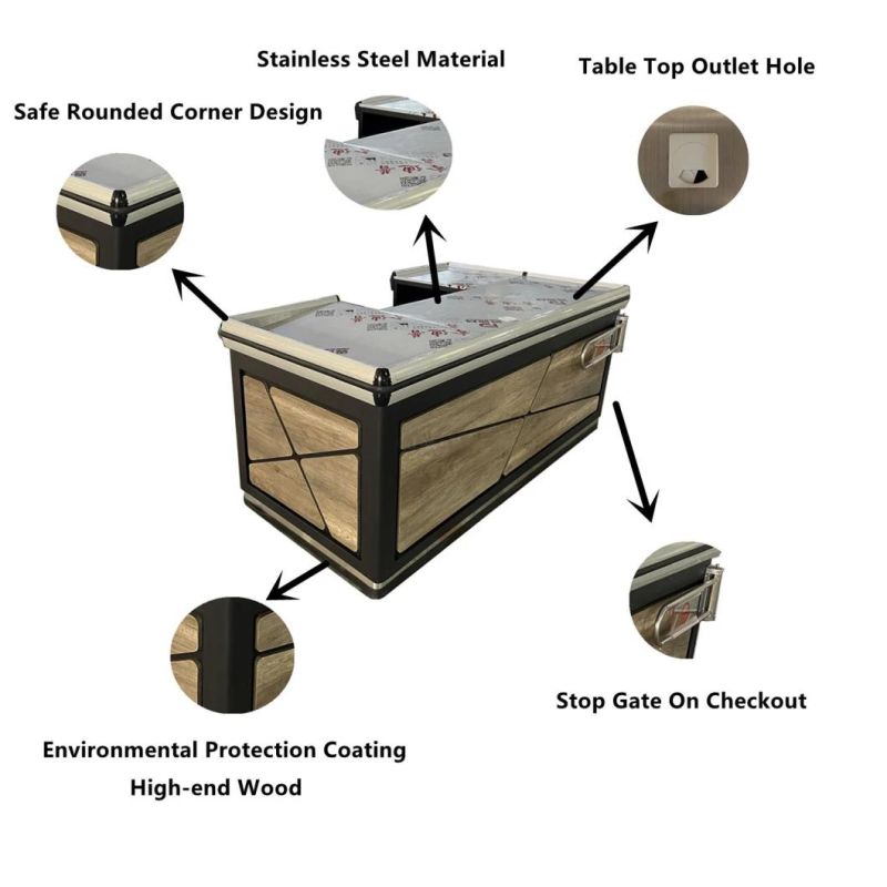 Shopping Mall Wood Color New Design Motorized Checkout Counter