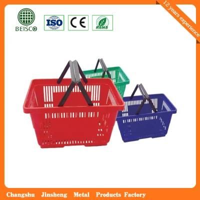2016 Wholesale Supermarket Plastic Shopping Baskets with Wheels (JS-SBN03)