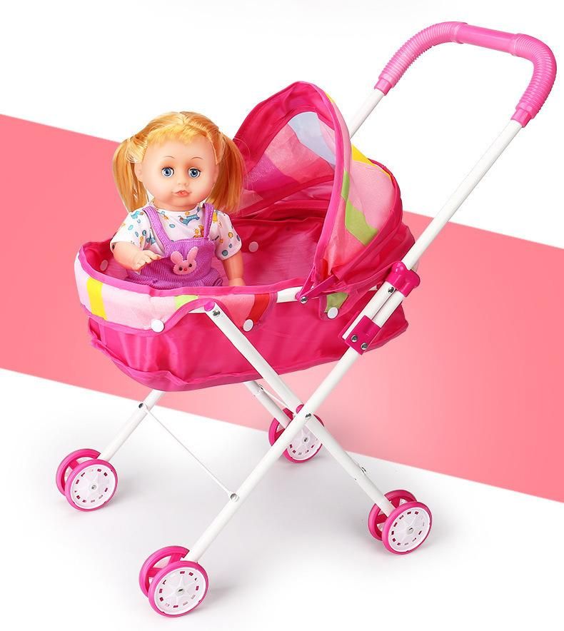 High Quality Kids Sun Shading Trolley Iron Lovely Cheap Baby Doll Stroller Toy