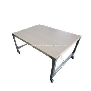 PY042-Modern Design Customized Movable Foldable Metal Frame Melamine Wood Retail Display table Supermarket Shelf