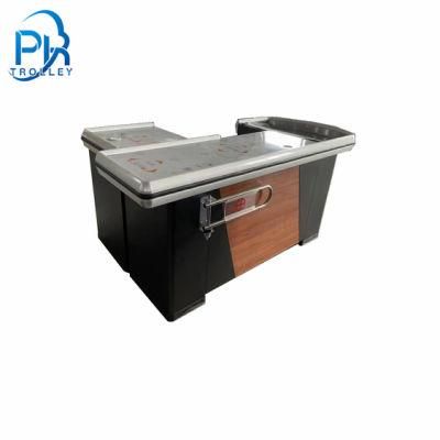 Double Side Round Shape Supermarket Cashier Counter with Conveyor Belt