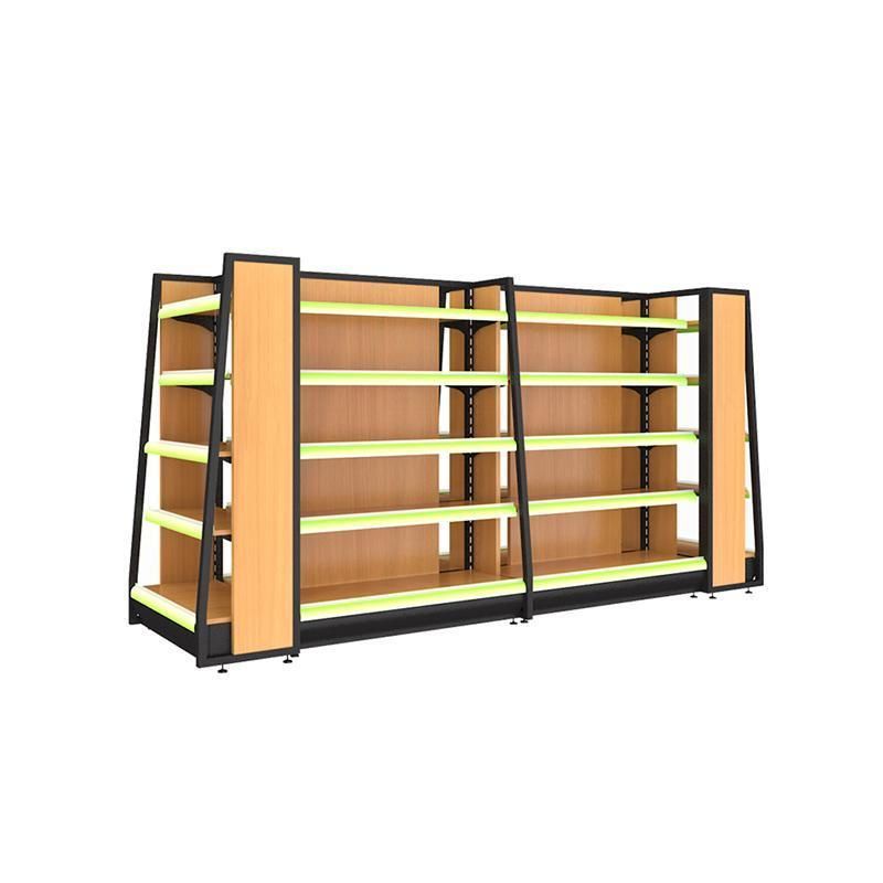 Gondola Manufacturer Wholesale Wood Grain Metal Racks Supermarket Shelf