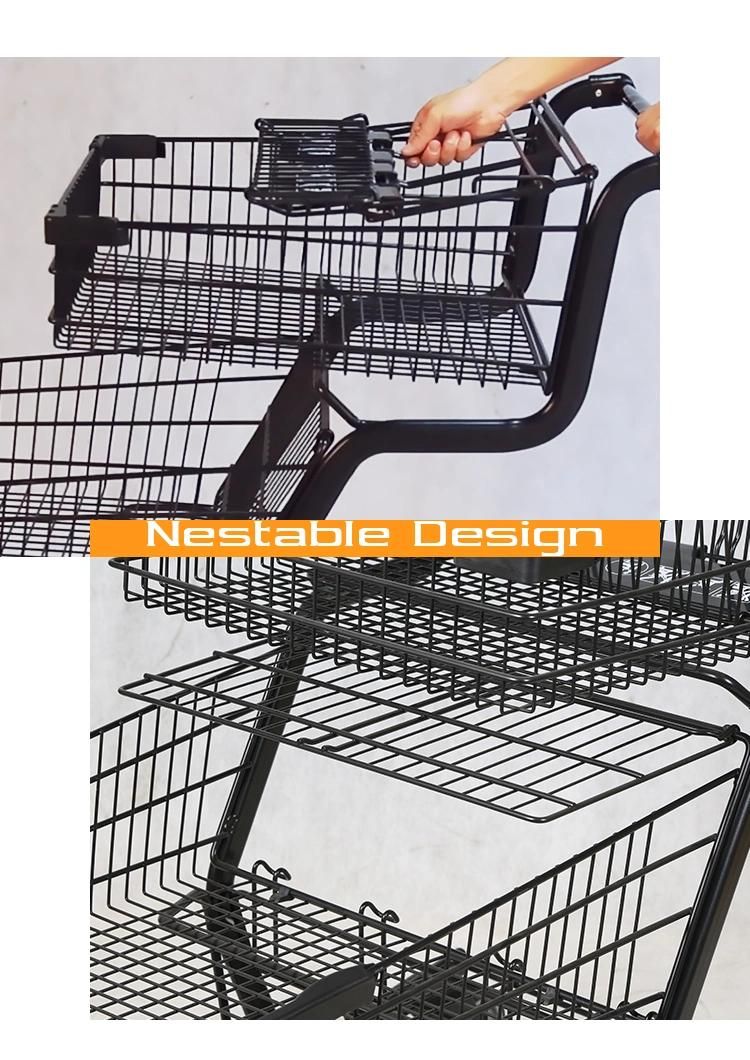 American Style Shopping Cart Two Tier Baskets Supermarket Trolley