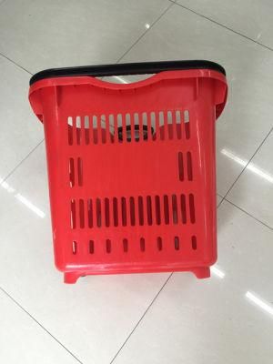 Grocery Plastic Shopping Hand Basket with Two Wheels
