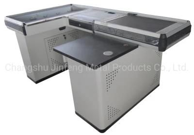 Supermarket Motor Checkout Counter Cashier Table with Conveyor Belt