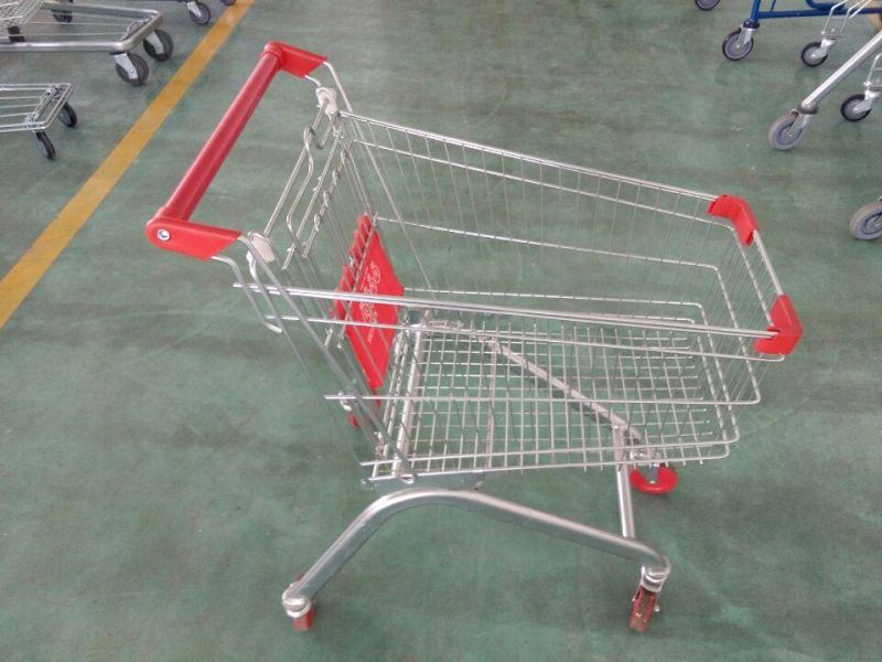 European Style Supermarket Wire Shopping Trolley Cart with Plastic Cover