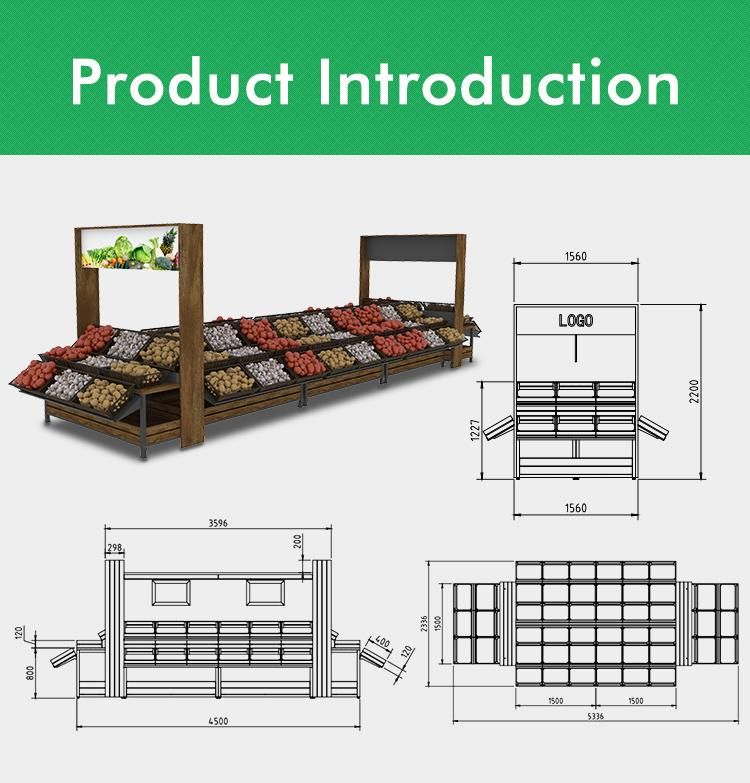 3-Layer Supermarket Wooden Shelf Solid Fruit Vegetables Rack