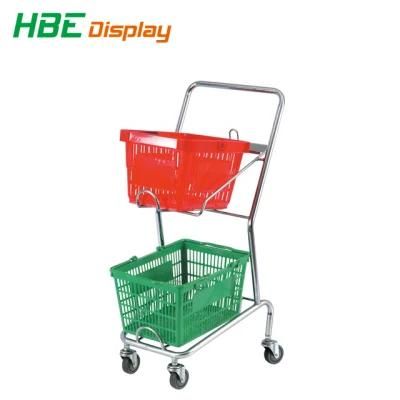 Double Decker Japanese Retail Used Supermarket 2 Tier Shopping Trolleys with Double Basket
