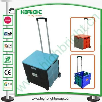 Plastic Folding Rolling Shopping Trolley with Lids