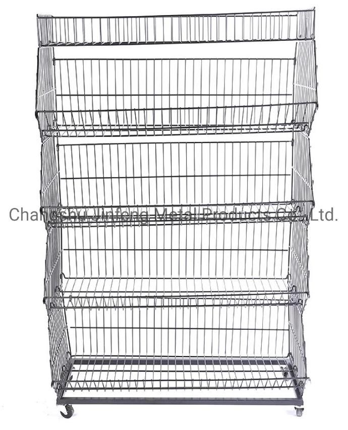 Supermarket Metal Wire Stacking Basket with Dividers