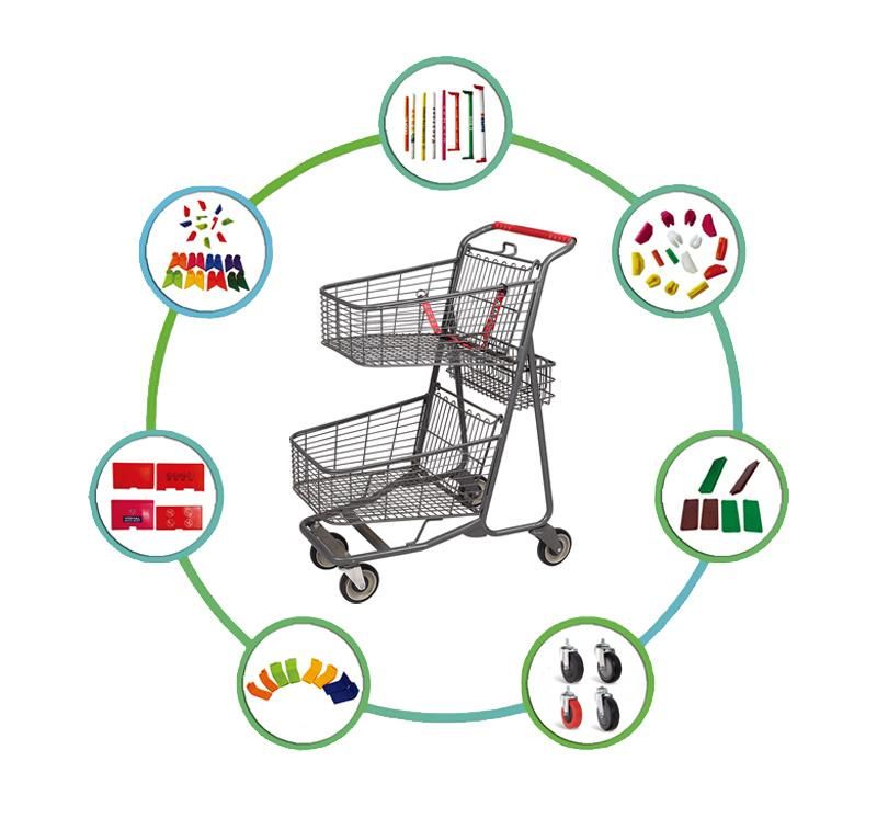 Dould Layer Baskets Design Supermarket Shopping Cart Trolley