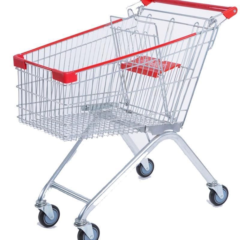 Hot Sale Metal Stainless Steel Supermarket Push Cart Shopping Trolley with Seat