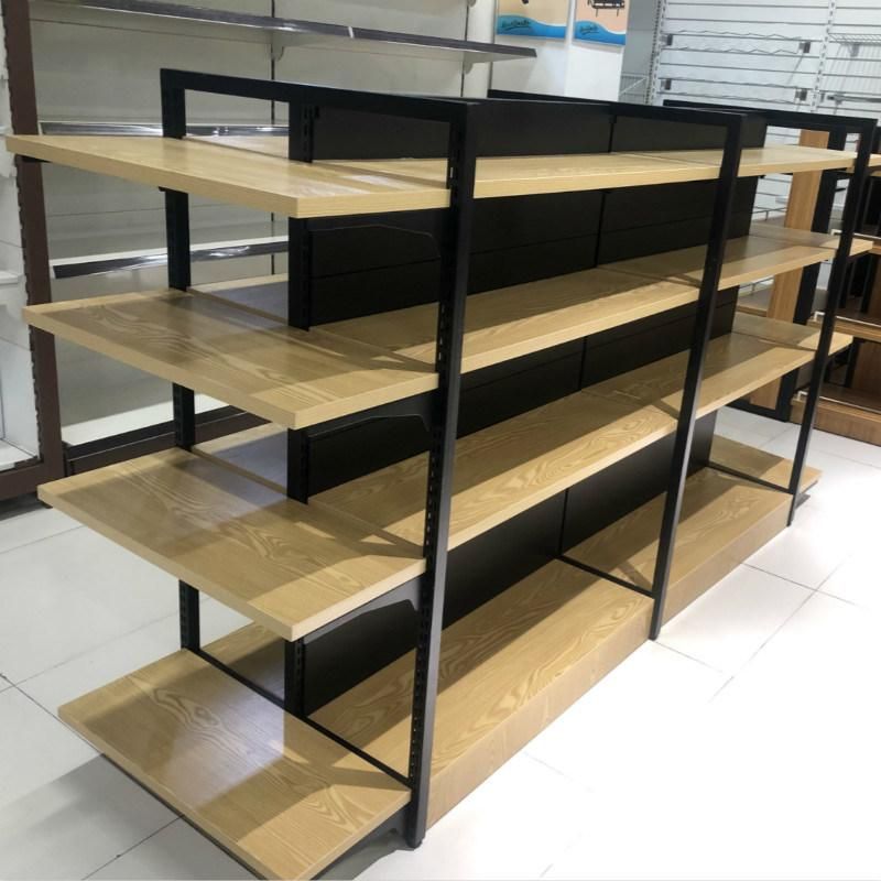 Supermarket Wooden Pharmacy Shelves Store Shelf Adjustable Wood Gondola Shelving