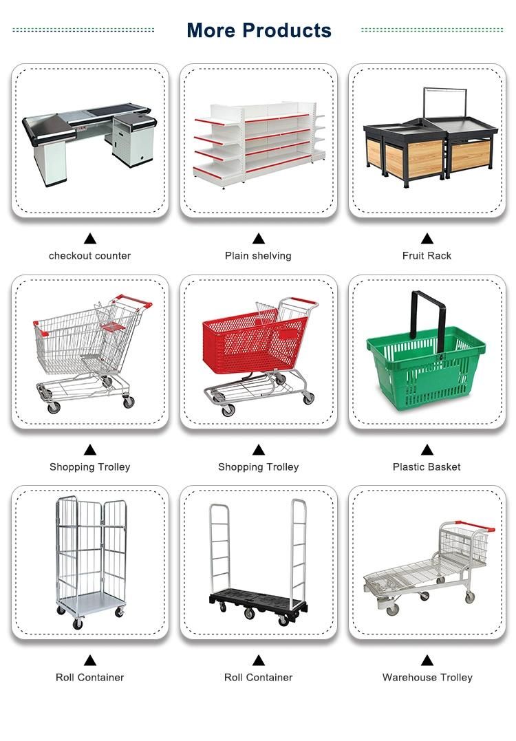 60-300L European Retail Store Metal Steel Shopping Trolley Cart with 4 Inch Castors
