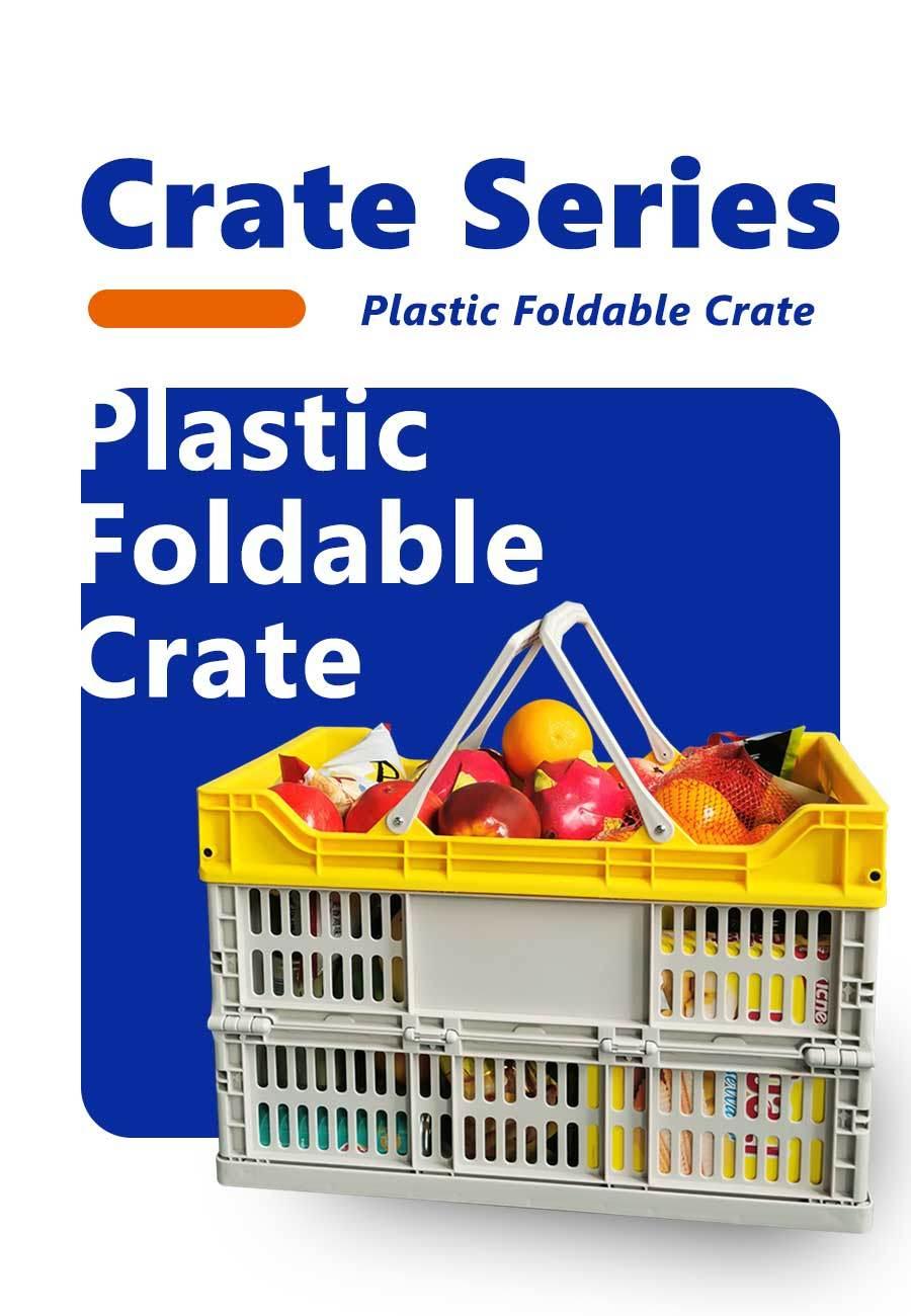 Supermarket Plastic Folding Crates Storage Baskets with Two Handles