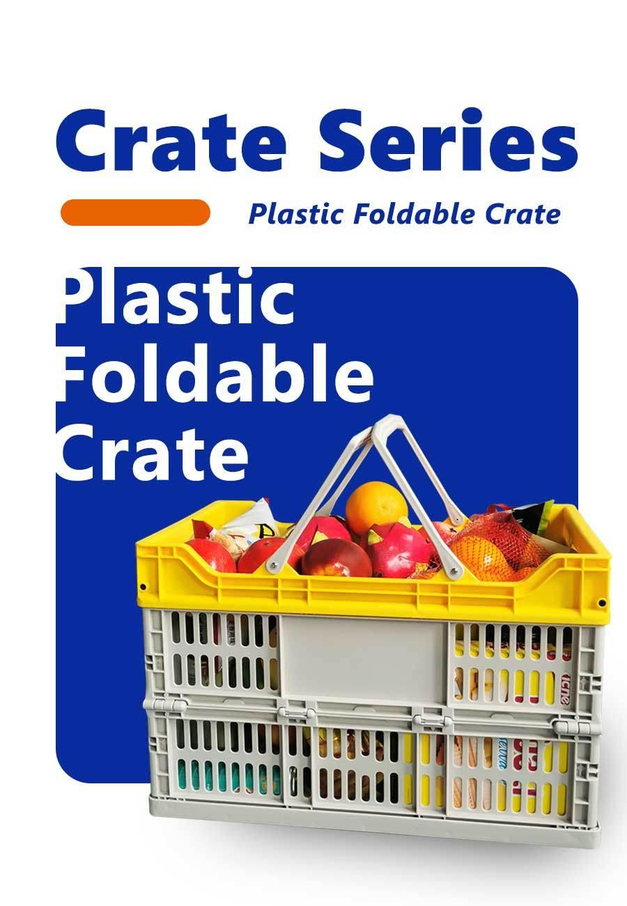 Supermarket Plastic Folding Crates Storage Baskets with Two Handles