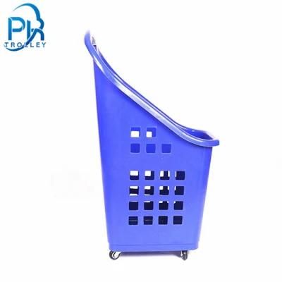 Plastic Material Supermarket Shopping Basket with 4 Wheels