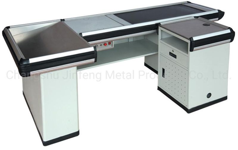 Modern Cashier Counter Design Supermarket Metal Checkout Counter with Conveyor Belt