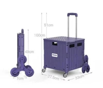 China New Arrival Rolling Folding Plastic Shopping Cart Portable Box Trolley for Supermarket Shopping