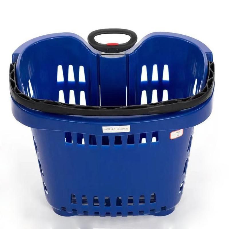 Supermarket Rolling Cheap Plastic Shopping Basket with Two Wheels or Four Wheels