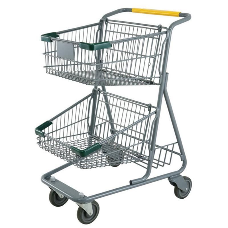 Hot Sale 2-Layer Supermarket Shopping Trolley Carts Asian Type Hand Push