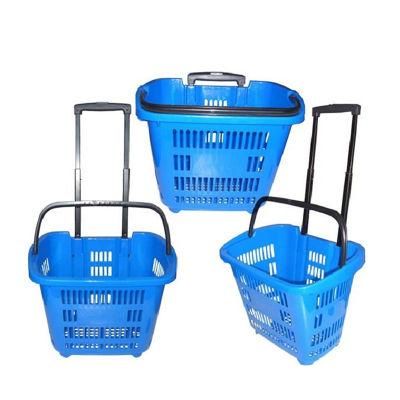 Two Wheels Handle Basket Cheap Shopping Plastic Basket