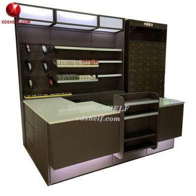 Wooden Cabinet Bar Metal Xianda Shelf Casher Cash Counter Table