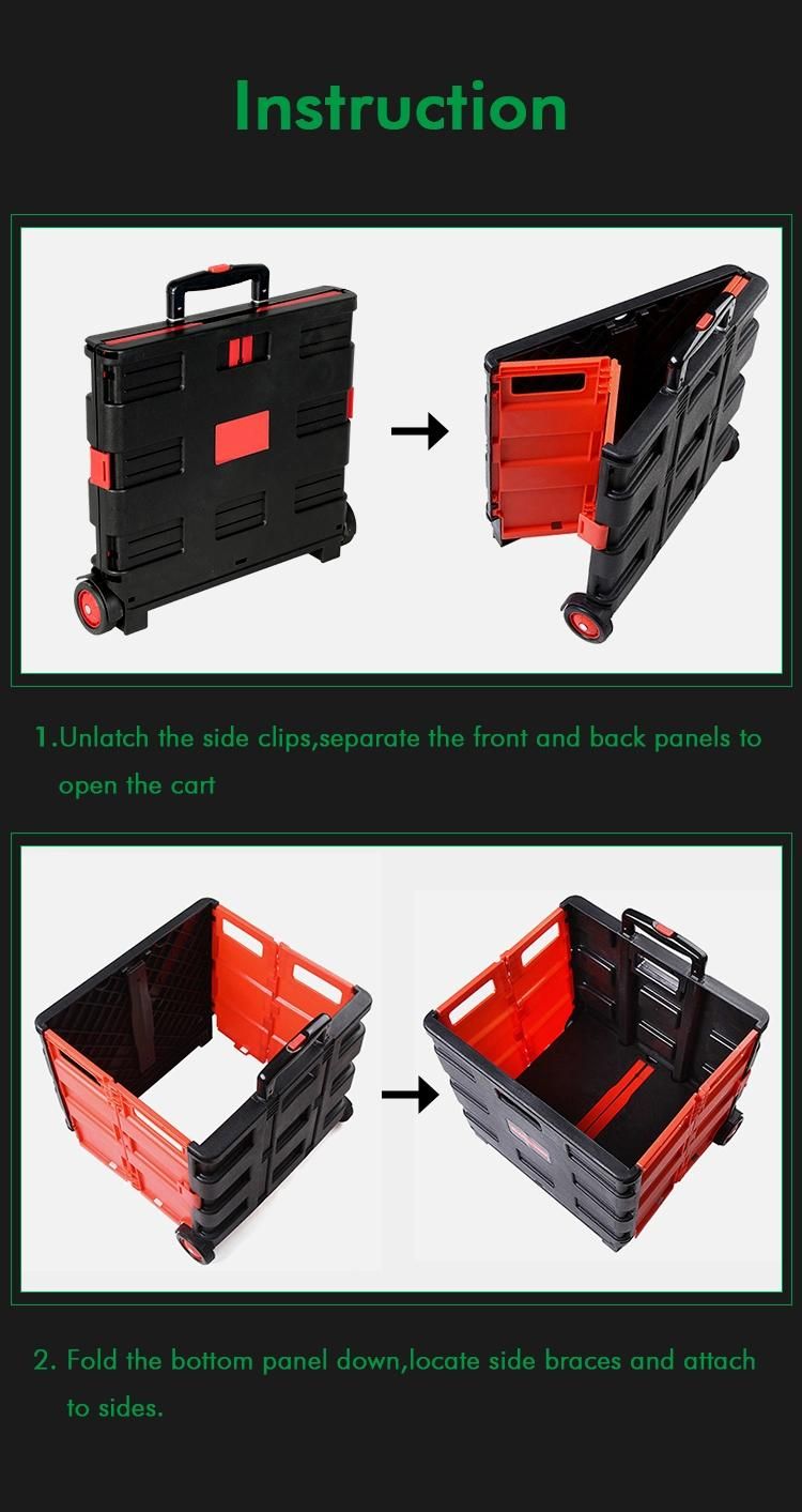 Supermarket Trolley Folding Wheeled Crate with Handle