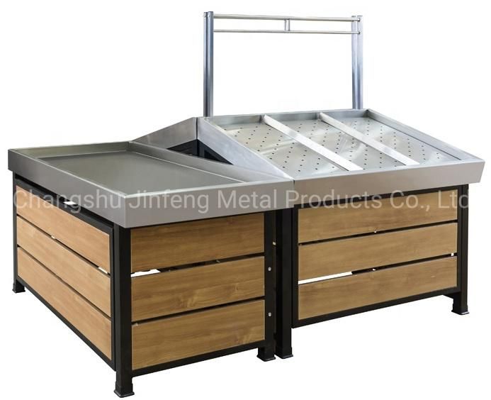 Supermarket Wooden and Metal Display Shelves Fruits and Vegetables Display Stand