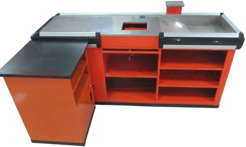 Retail Convenience Store Cash Table Checkout Counter for Supermarket with Wooden Desktop