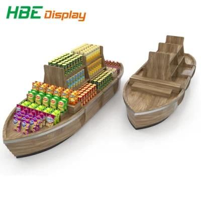 Contemporary Fixtures Supermarket Boat Design Wooden Display Gondola Shelf