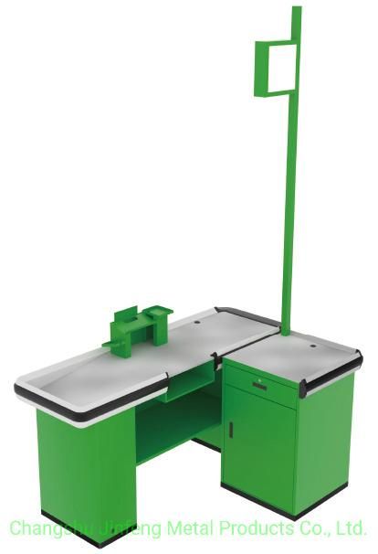 Supermarket Equipment Express Cashier Desk with Light Box and Stainless Steel Top