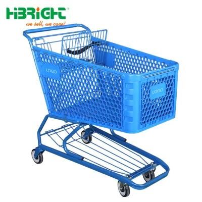 180 Liters Plastic Retail Grocery Supermarket Push Shopping Trolley for Us Market