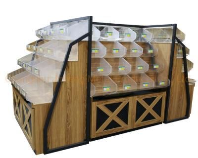 Supermarket Wooden Shelves for Bulk Food Bin Wooden Display Rack