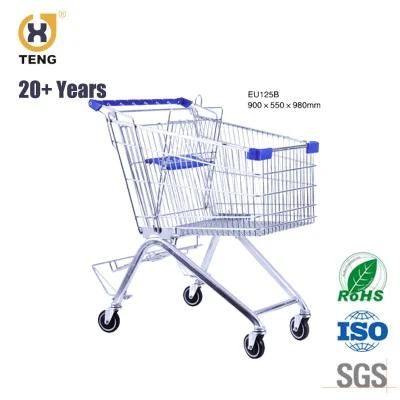 EU Style 125L Steel Metal Supermarket Shopping Cart Trolley