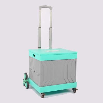 China Multi Functional Plastic Storage Box Folding Shopping Cart with Stair Climbing Wheels
