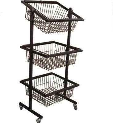 Floor Standing Multi Layer Steel Wire Shelving Display Rack, Grocery Store Wire Mesh Basket Modern Display Shelf for Sell