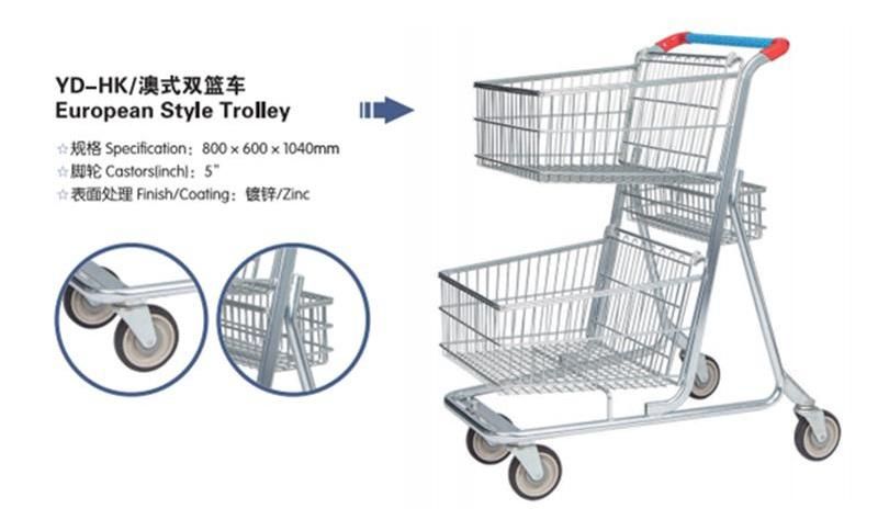 Hot Sale Low Price Australian Style Double Basket Galvanized Trolley