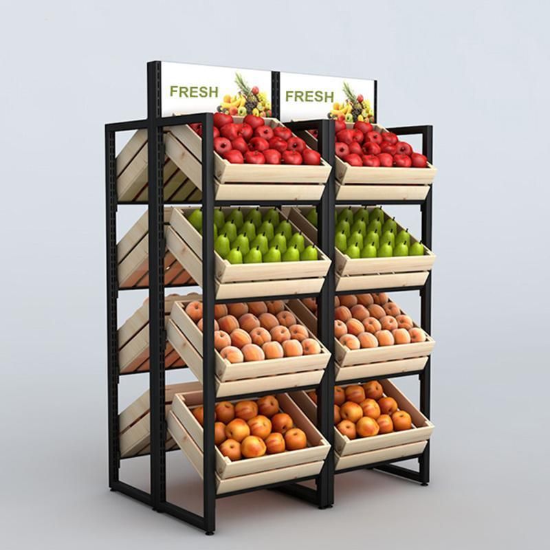 2021 Hot Selling Steel and Wooden Shelf Vegetable and Fruit Rack