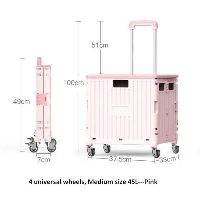China High Quality Grocery Store Folding Food Cart Plastic Foldable Rolling Trolleys