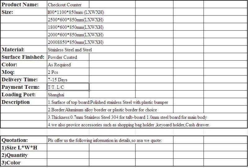 Factory Sales Supermarket Check out Counter Cash Counter Table